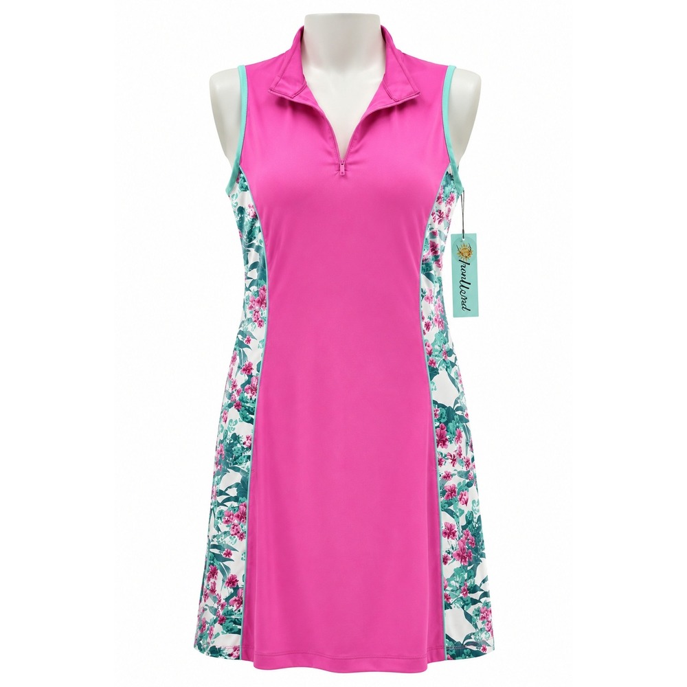 IronWood Womens XL Pink Floral Sleeveless Golf Dress UPF 50 Quarter Zip Athletic
